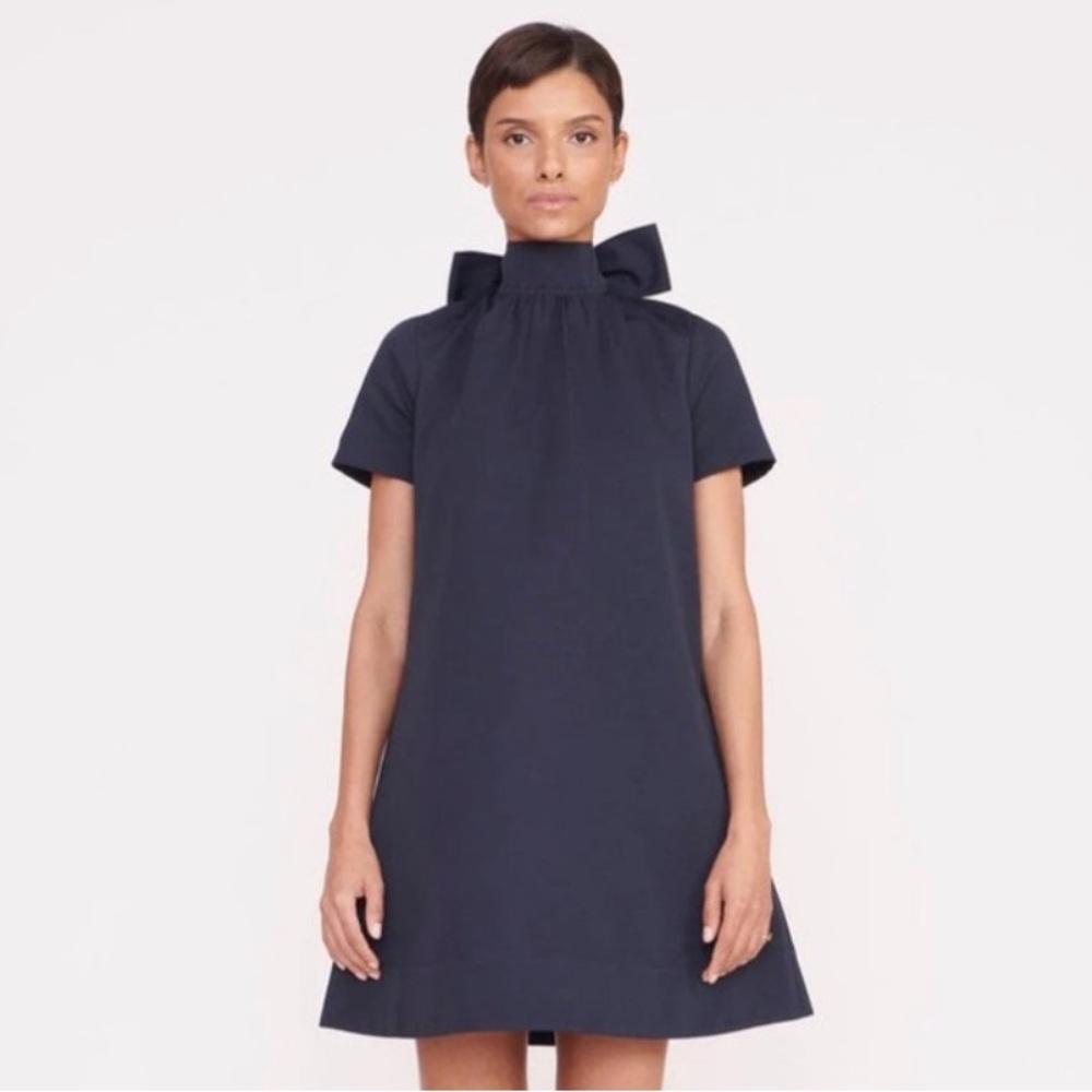 Staud Navy Ilana Mini Dress with Tie Ribbon Bow and Pockets NWT size 4